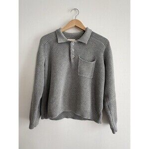 ✿ Allir ow Gray Knit Polo Sweater 100% Cotton Long Sleeve Pocket Casual L EU